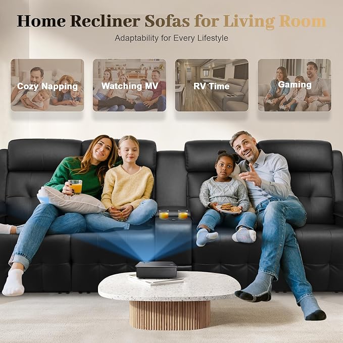 Aotolo Recliner Sofa, 4 Seater Massage Reclining Loveseat Sofa Sets, 1 Single Power Recliner Chairs Heat & Massage, Heavy Weight Capacity, RV Clearance Love Seat Couch with Console, USB, Type C Port