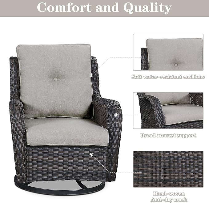 Belord 5 Pieces Patio Furniture Sets Wicker Outdoor Furniture, Rattan Patio Swivel Glider Chairs with 2 Ottoman and Glass Side Table