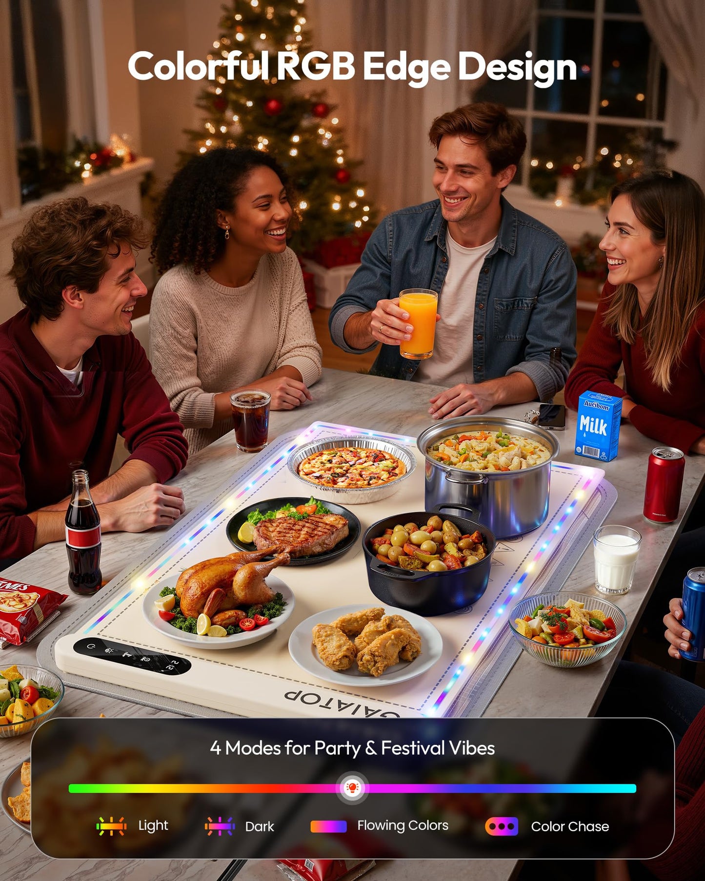 Gaiatop Warming Mat for Food with Trivet & Light, Plateful Food Warming Mats for Countertop, 6 Temp Level, 6 Timer Settings, Full-Surface Fast Heating, Portable Silicone Food Warmer for Parties Buffet