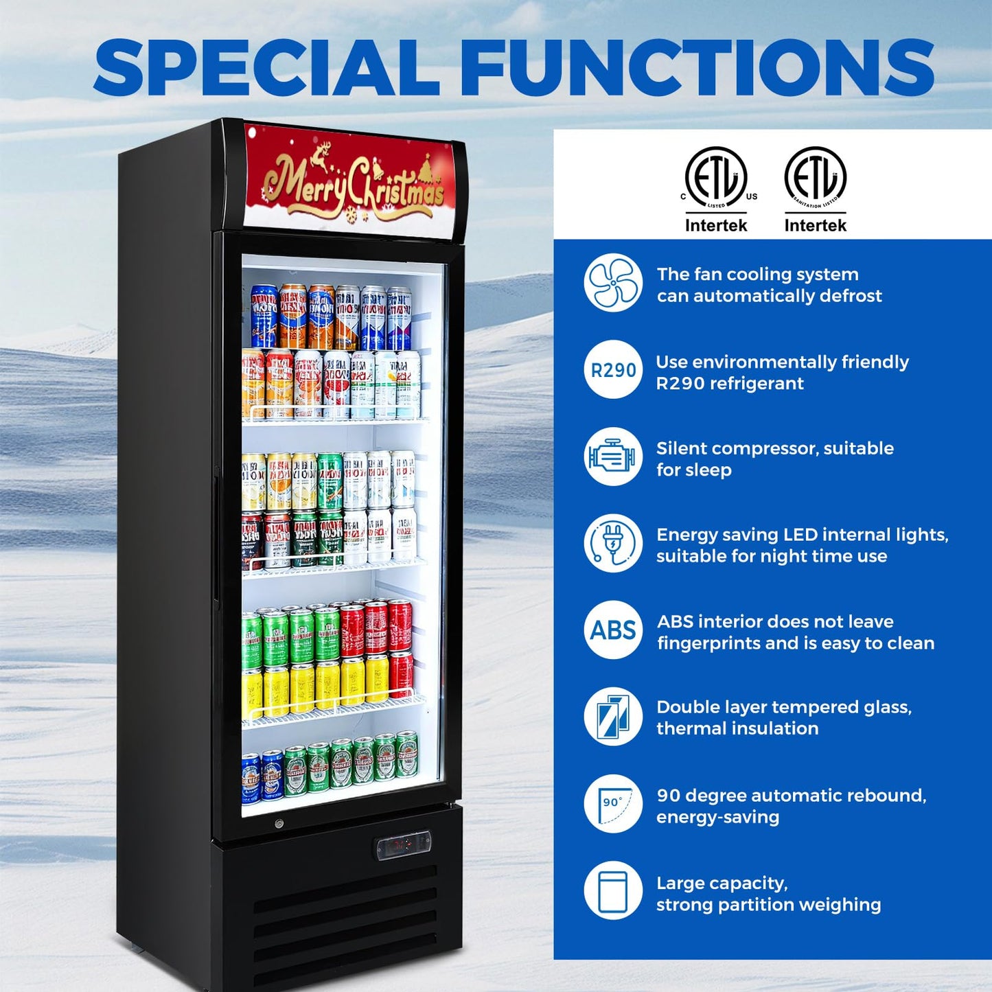 Bluelinecool Commercial Refrigerators 9 Cu.Ft Upright Merchandiser Drink Cooler – Glass Door Beverage Fridge with LED Light, Adjustable Shelves, Lock Wheels – Display Refrigerator for Beer, Bar, Shop