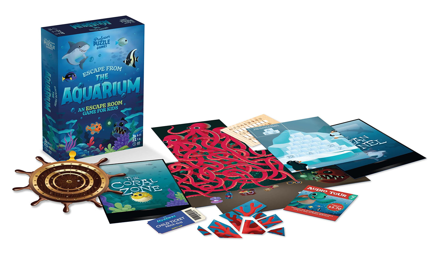 Professor Puzzle: Escape from The Aquarium - Escape Room Game, 11 Logic-Number-Observational Puzzles, Co-Op Underwater Adventure, Kids 8+, 1-6 Players