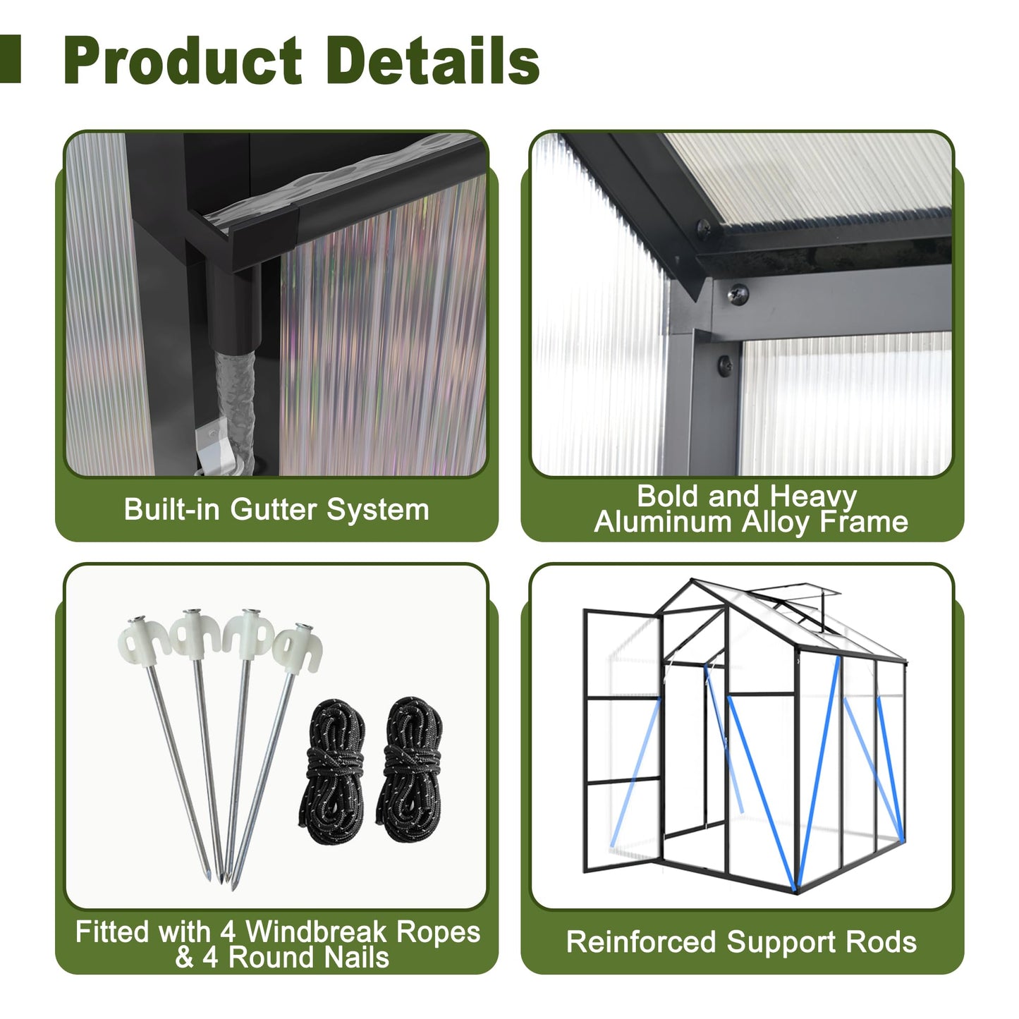 6x14FT Walk-in Polycarbonate Greenhouse Kit, Aluminum Frame Garden Greenhouse with Vent Windows & Rain Gutter, UV Resistant Plant Nursery House for Backyard Patio Plant Growing Shelter Large