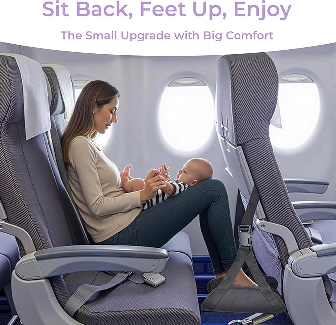 Babenest 2pcs Airplane Foot Hammock, Foldable Leg Rest Support with Adjustable Strap and Thicken Bottom, Portable Under Desk Flight Footrest Holder for Air Travel, Office & Car