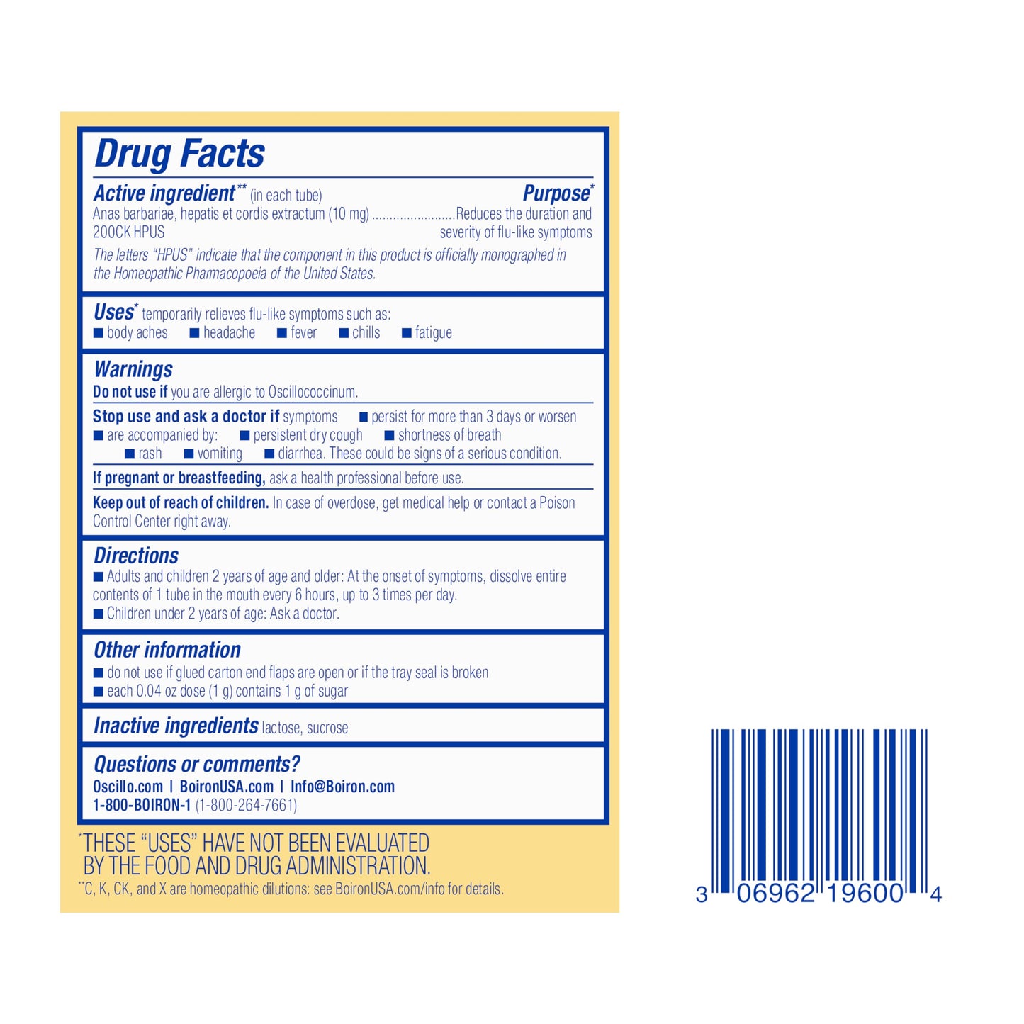 Boiron Oscillococcinum for Relief from Flu-Like Symptoms of Body Aches, Headache, Fever, Chills, and Fatigue - 60 Doses (Pack of 2)