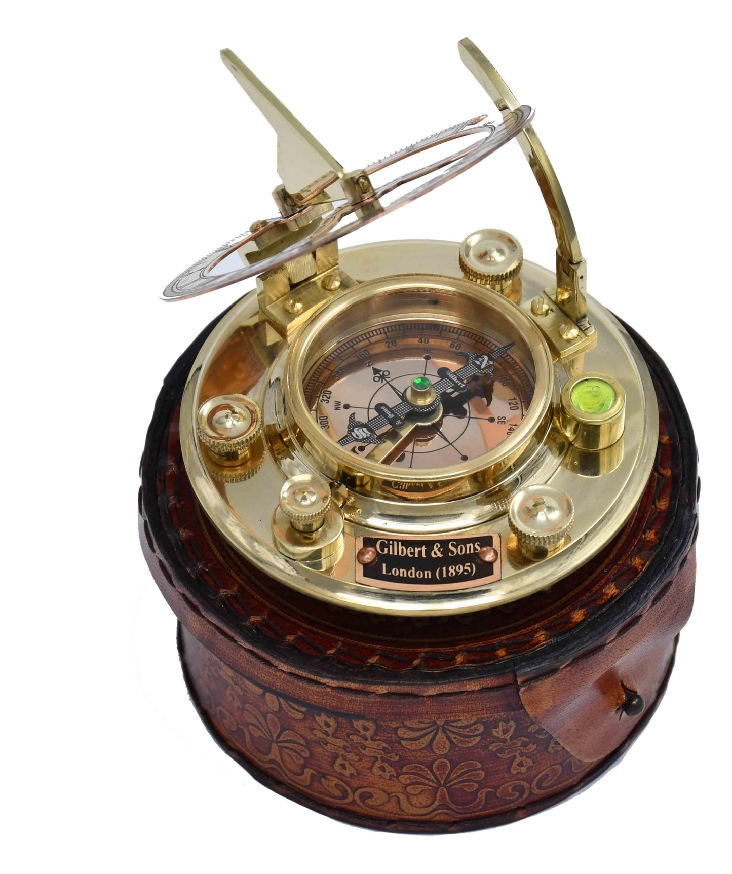 NETAEX Antique Brass & Copper Sundial Compass, Sundial Clock in Leather Box Gift Sun Clock Ship Replica Watch