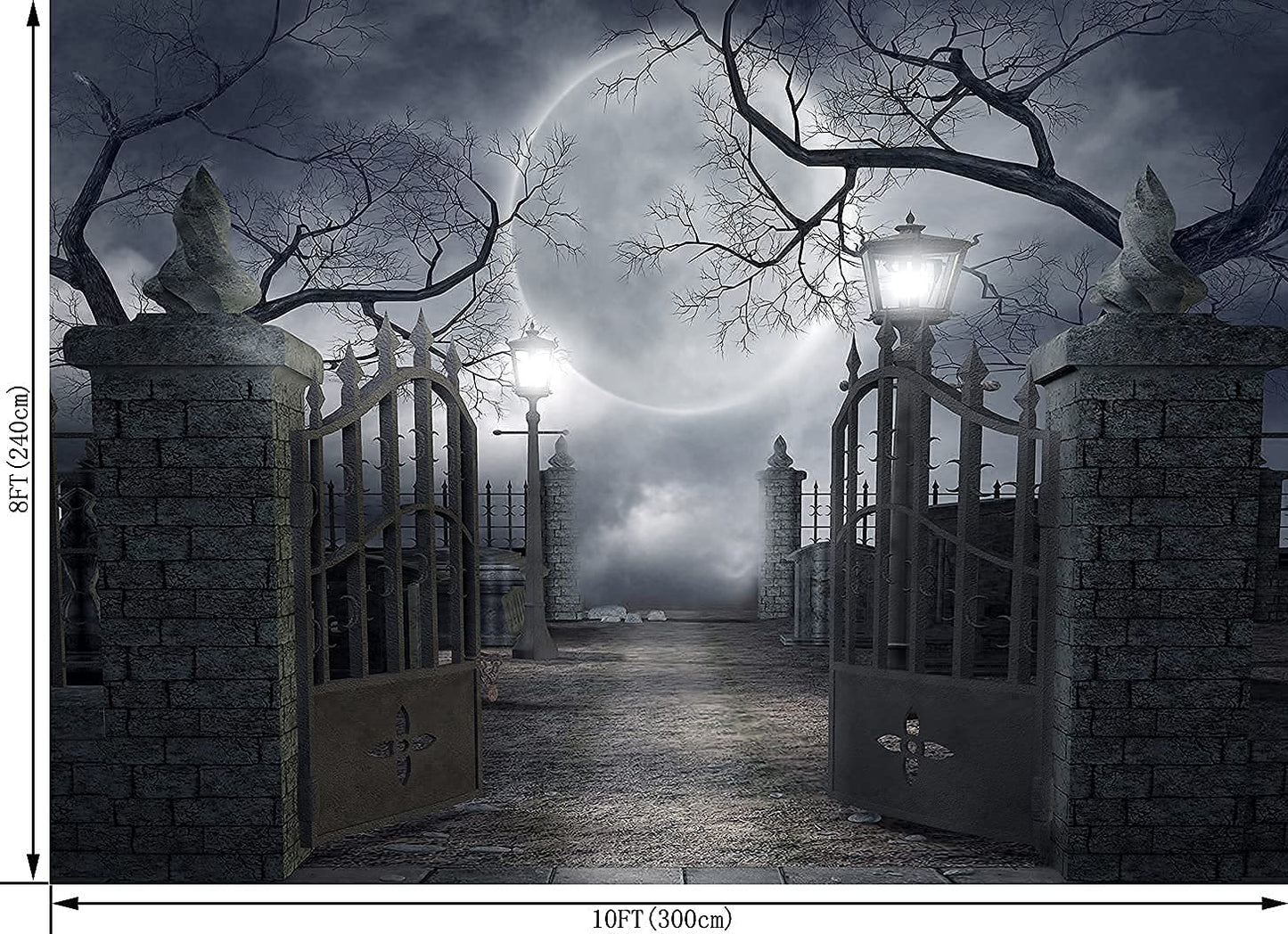 OUYIDA Halloween Night Full Moon Backdrop Gloomy Woods Graveyard Photography Background Horrible Cemetery Spooky Party Banner Halloween Party Decoration Photo Booth Props 10X8FT TP17H