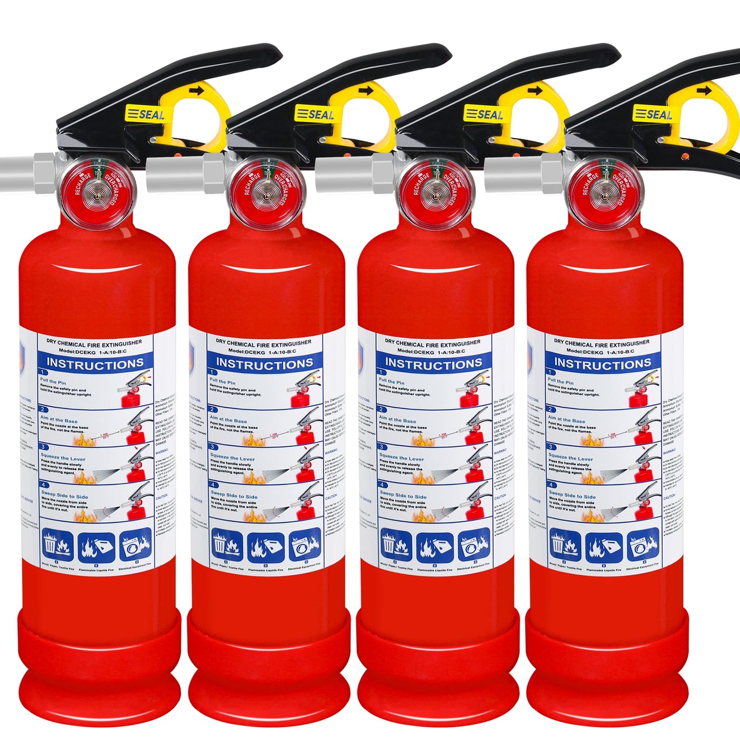 4-Pack ABC Dry Chemical Fire Extinguisher, 2.5 lb 1A:10B:C Fire Extinguisher for Home, Business, Boat, Truck, Quick Release Handle, Ideal for Electrical & Grease Fire Extinguisher