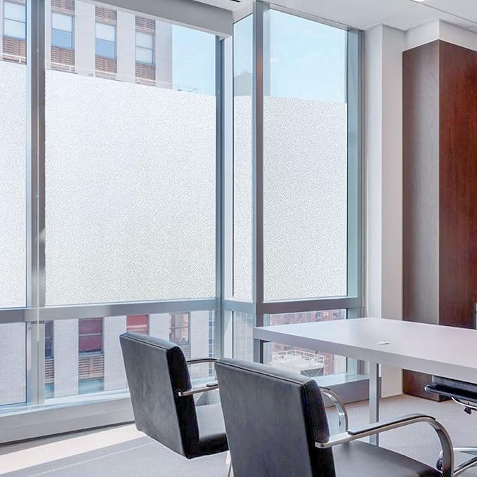 Frosted Window Privacy Film Non-Adhesive Static Cling Bathroom Decorative Stickers Heat Control UV Blocking Opaque Glass Window Coverings Film for Home Front Door Office 35.4 Inch x 7.8 Feet