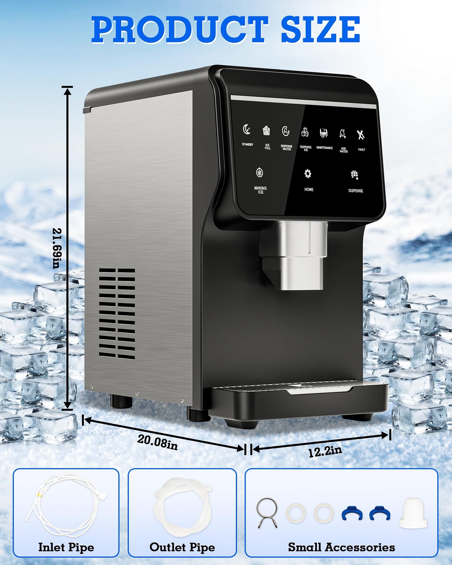 Nugget Ice Maker Machine 80LB/24H, Ice Makers 6 LB Ice Storage, Chewable Pellet, Ice Water, Self-Cleaning Function for Home/Office/Party/RV