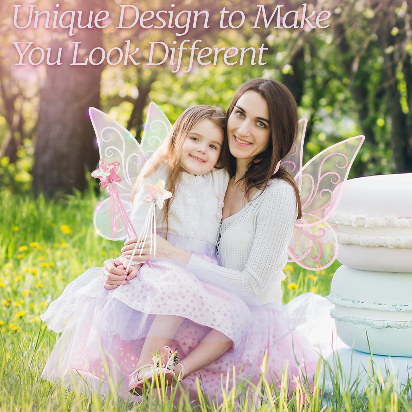 Light up Fairy Wings for Adults, LED Butterfly Wings for Girls, Sparkle Halloween Fairy Costume Angel Wing with Fairy Wand Dress up Cosplay White