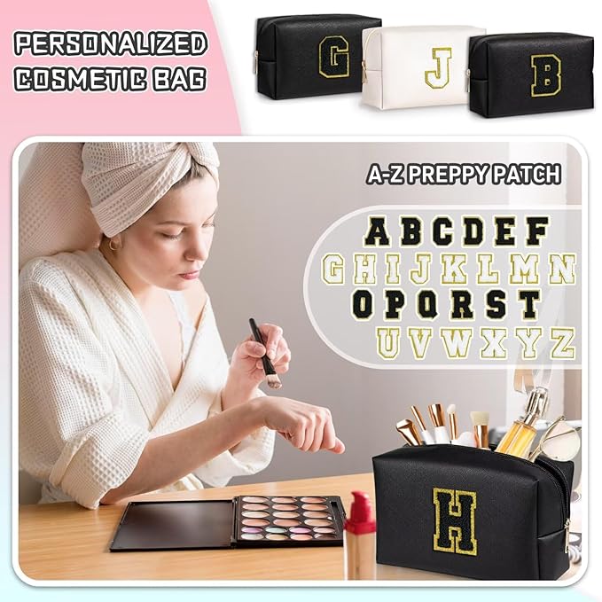 TOPEAST Preppy Stuff Cute Makeup Bag Small Cosmetic Bag Travel Toiletry Bag, Personalized Birthday Wedding Gifts for Mom Teacher Friends Bridesmaids, Preppy Travel Stuff for Girls (Black N)