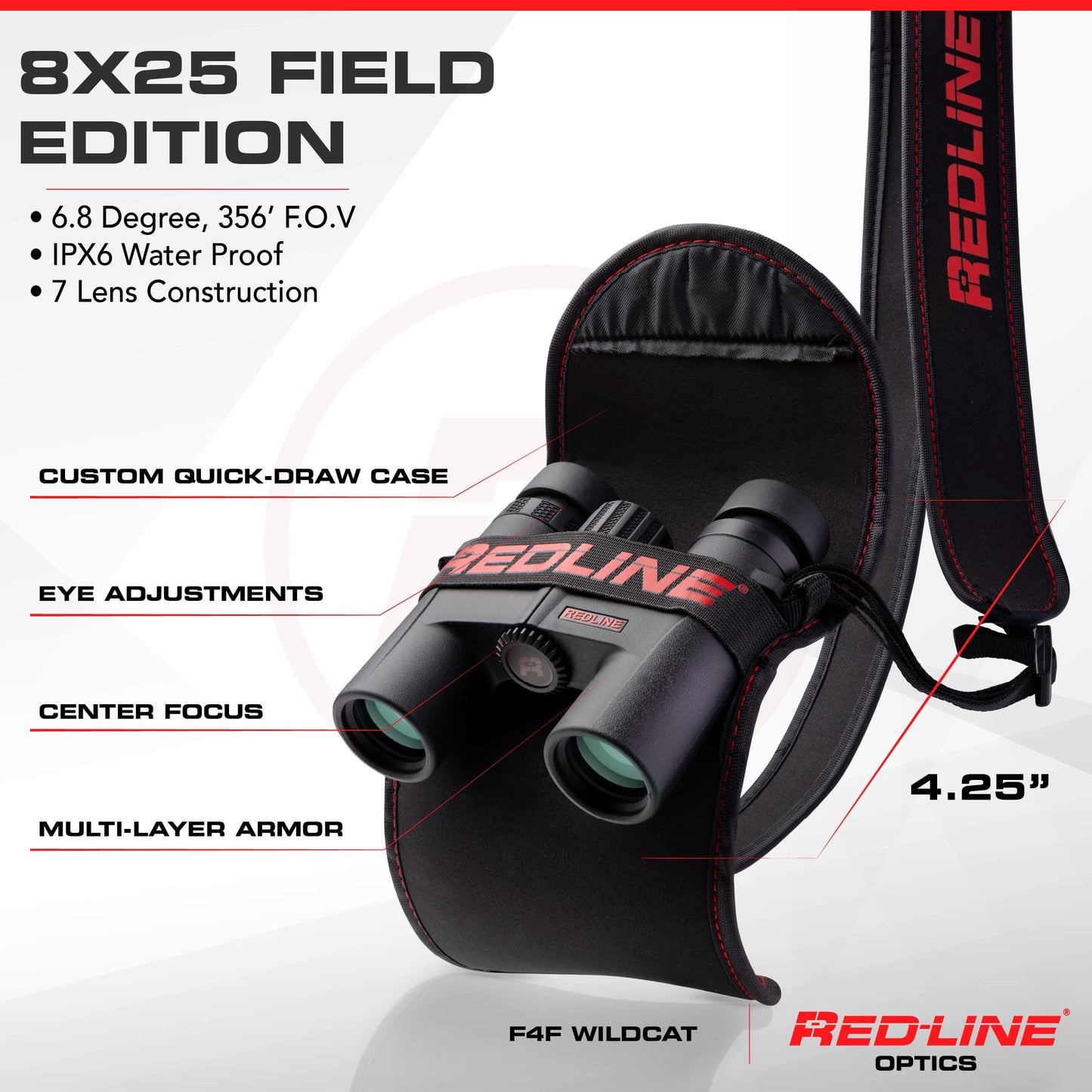 Red-Line Optics F4F Wildcat 8x25, 7 Prism Best Binoculars for Hiking, Hunting, Bird Watching, Boating and Other Field Work, Designed in America, Based in Washington State