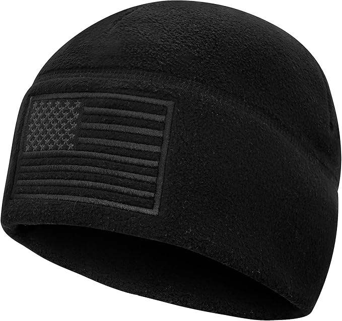RUCD American Flag Fleece Watch Cap, Winter Warm Fleece Beanie, USA Army Military Tactical Beanie Hat