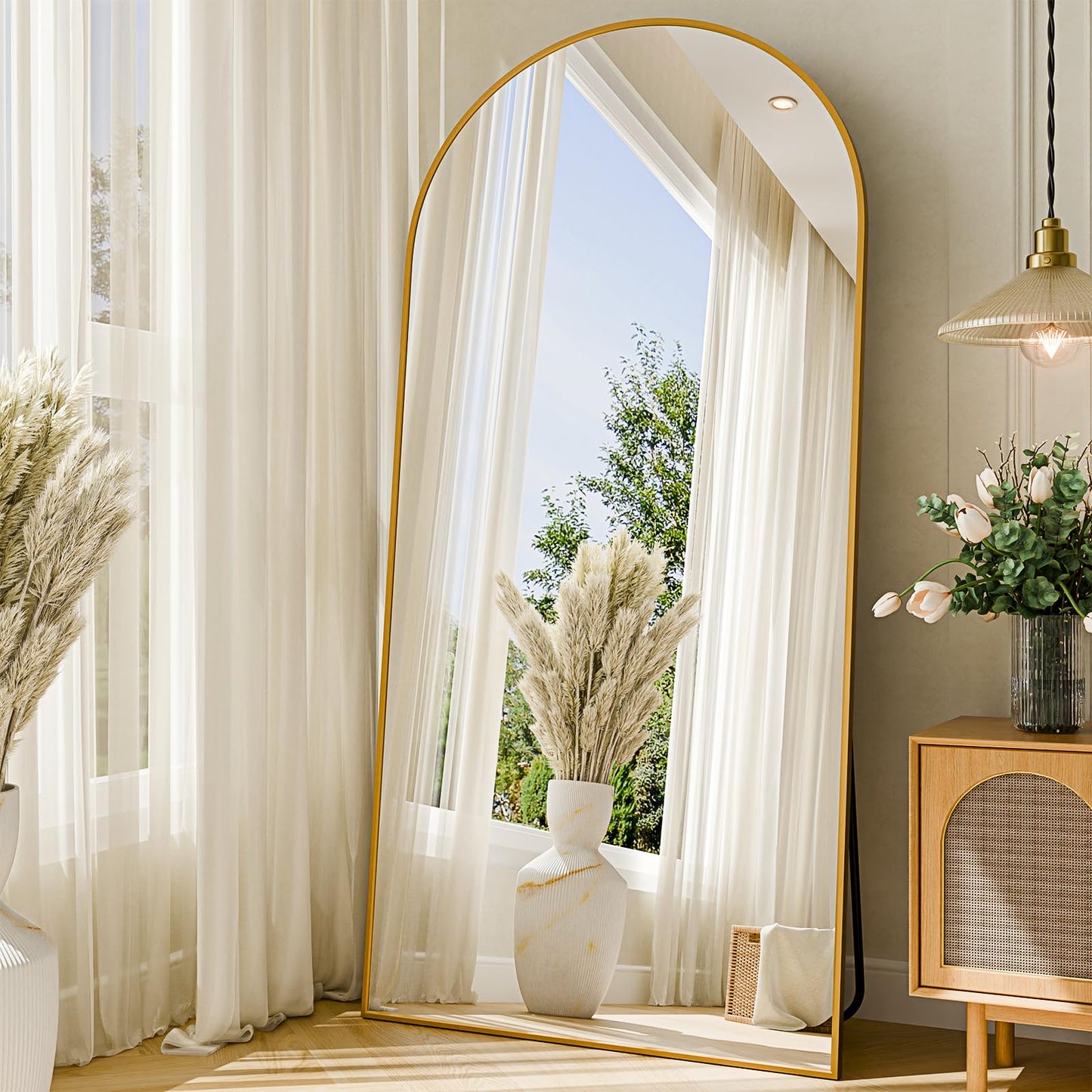 NBGV 76"x34" Floor Mirror Full Length, Arched Full Length Mirror with Stand, Large Full Body Mirrors for Bedroom Living Room or Cloakroom Gold