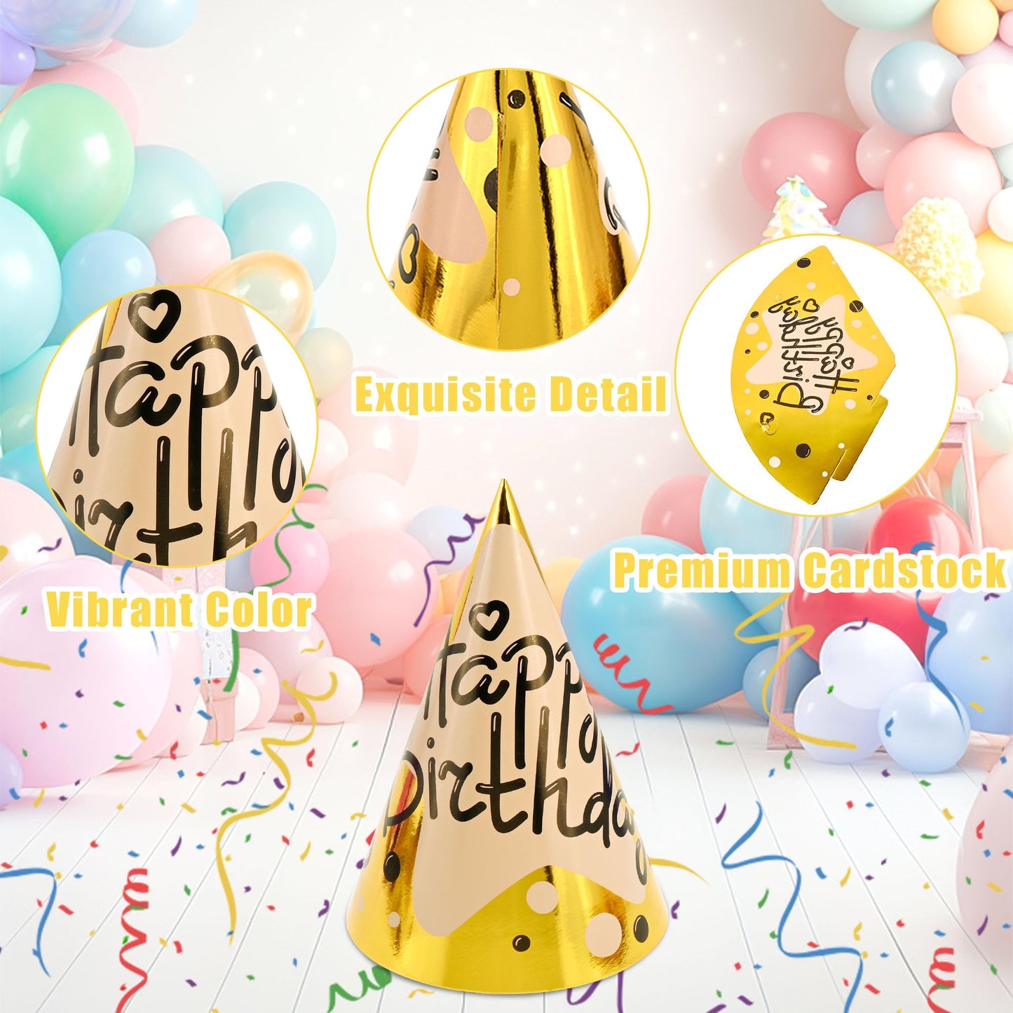 CANREVEL 14 PCS Happy Birthday Party Hats for Kids and Adults, Party Headwear Supplies for Birthday Party Decorations, Cone Hats in 7 Designs for Girls Boys Women Men