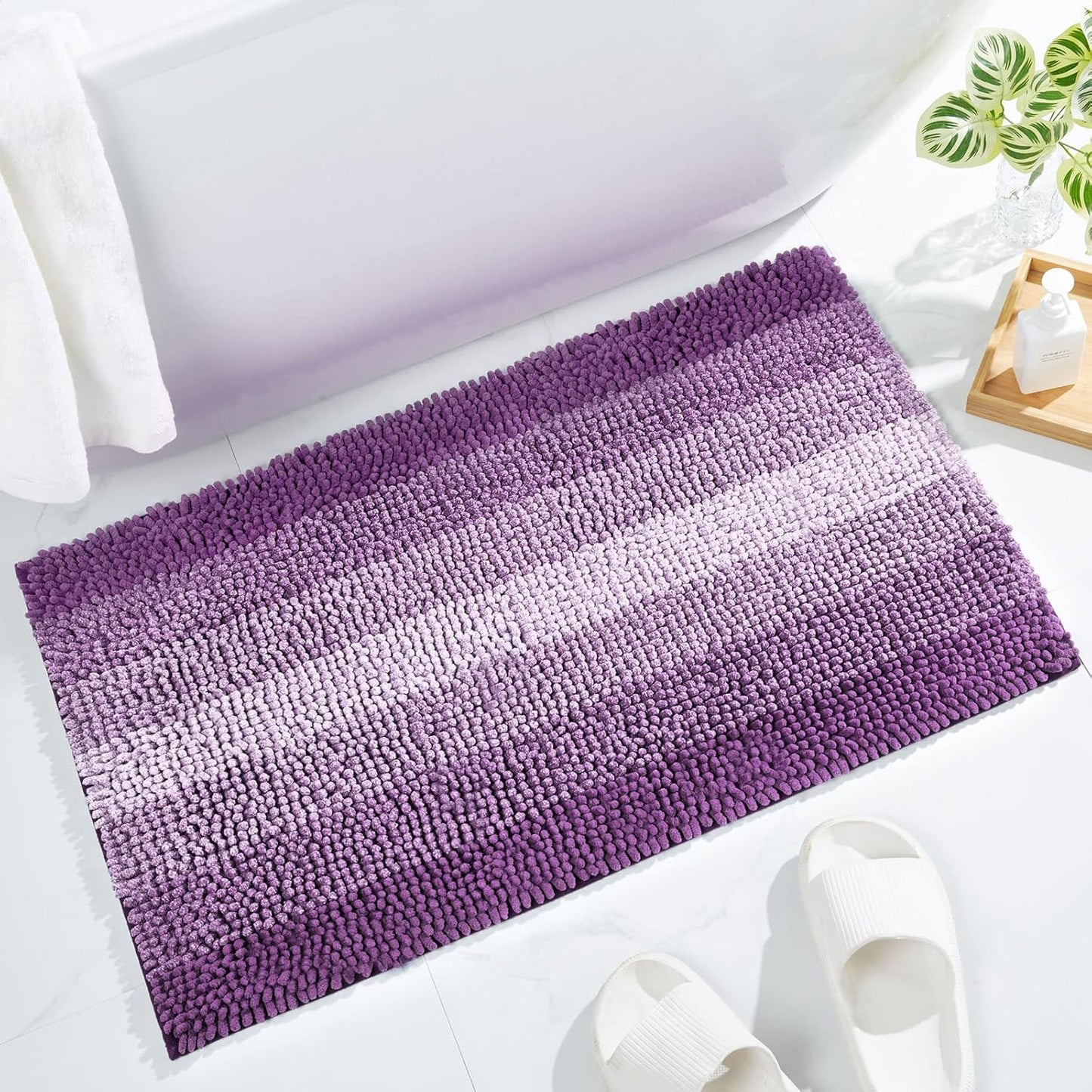 Gibelle Purple Bathroom Rugs, Luxury Chenille Bath Mat, Small Non Slip Shower Rug and Bath Room Floor Mats, Machine Washable, Quick Dry Bathmat, Soft Cozy Plush Rug for Tub, 20" x 32"