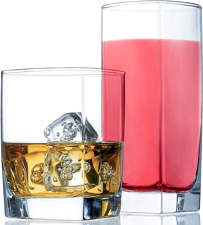 Le'raze Everyday Drinking Glasses Set of 8 Drinkware Kitchen Glasses for Cocktail, Iced Coffee, Beer, Ice Tea, Wine, Whisk...