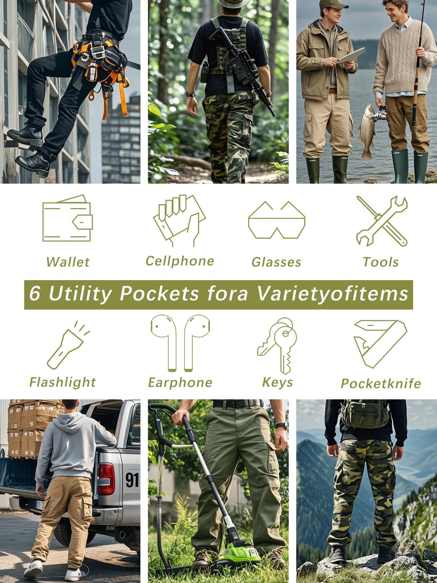 AKHIKING Men's Camo Cargo Work Pants Ripstop Lightweight Wild Army Military BDU Outdoor Trousers with 8 Pocktets (No Belt) 28