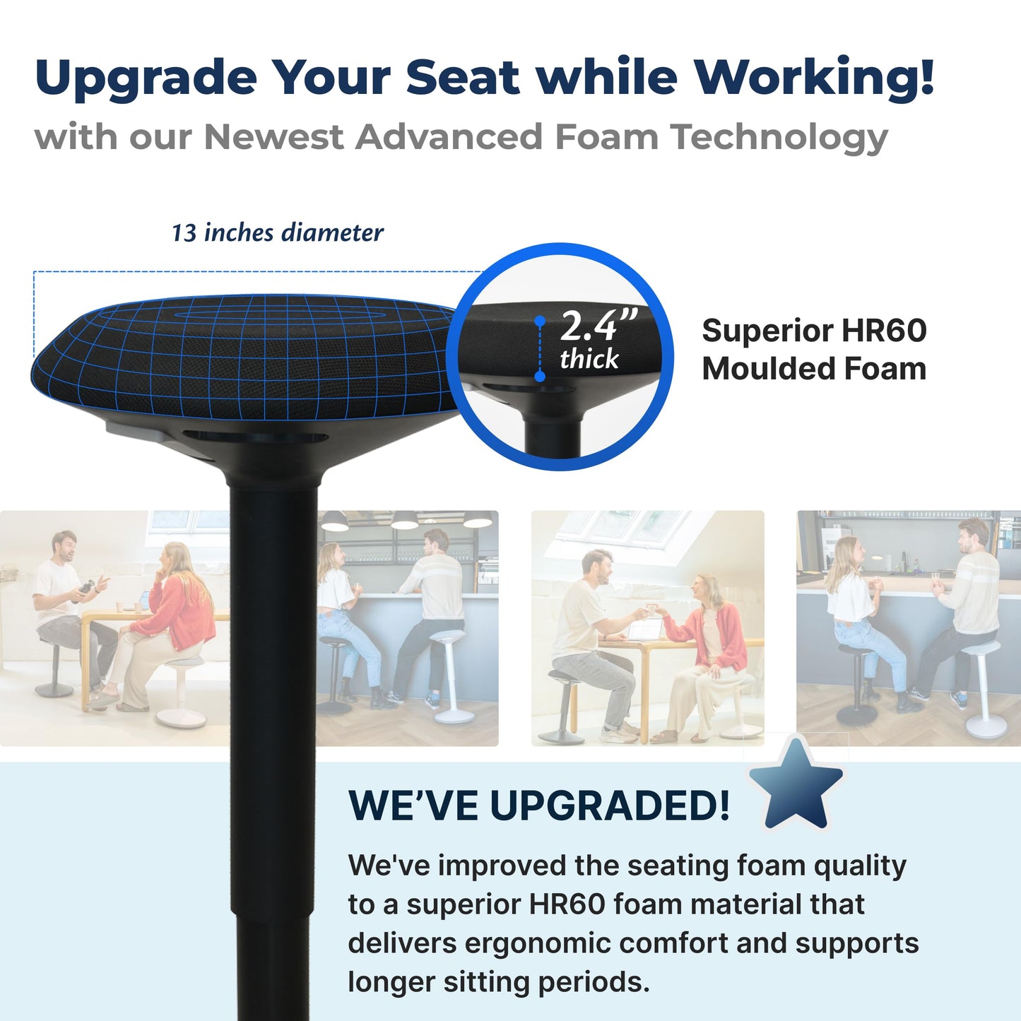 Backerz Standing Desk Stool Chair, Height Adjustable Stool 16-24 inch for Office and Classroom, Swivel seat, Anti-Slip Bottom Ergonomic Wobble Stool with Rocking Motion, Black