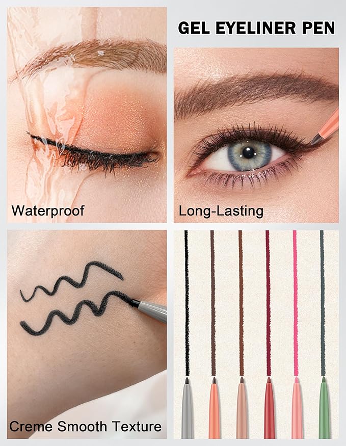 2PCS Black Gel Eyeliner Pencil, Waterproof & Smudge Proof Gel Eyeliner, Colorful Eyeliner Gel Pen, Soft and Smooth Texture, Hypoallergenic Eye Liner Pen Makeup for Women
