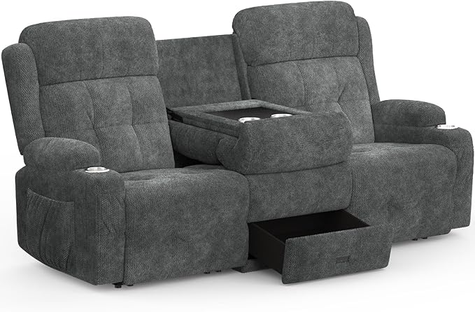 Recliner Sofa, Massage Reclining Sofa 3 Seater Sets Fabric Reclining Couch, RV Loveseat Couch Clearance with Flip Back Console, Storage, Cup Holders, Wall Hugger Reclining Couch for Living Room