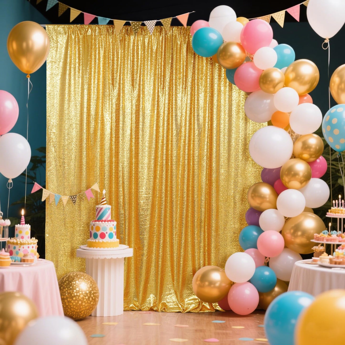 SquarePie Sequin Backdrop Curtain Not See Through Background for Wedding Party 6FT x 6FT Gold