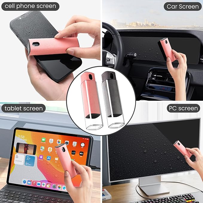 Touchscreen Screen Cleaner Kit 2 Pcs, Phone, Tablet and Car Screen Cleaner, Two in One Spray and Microfiber Cloth(2 Pack Pink)