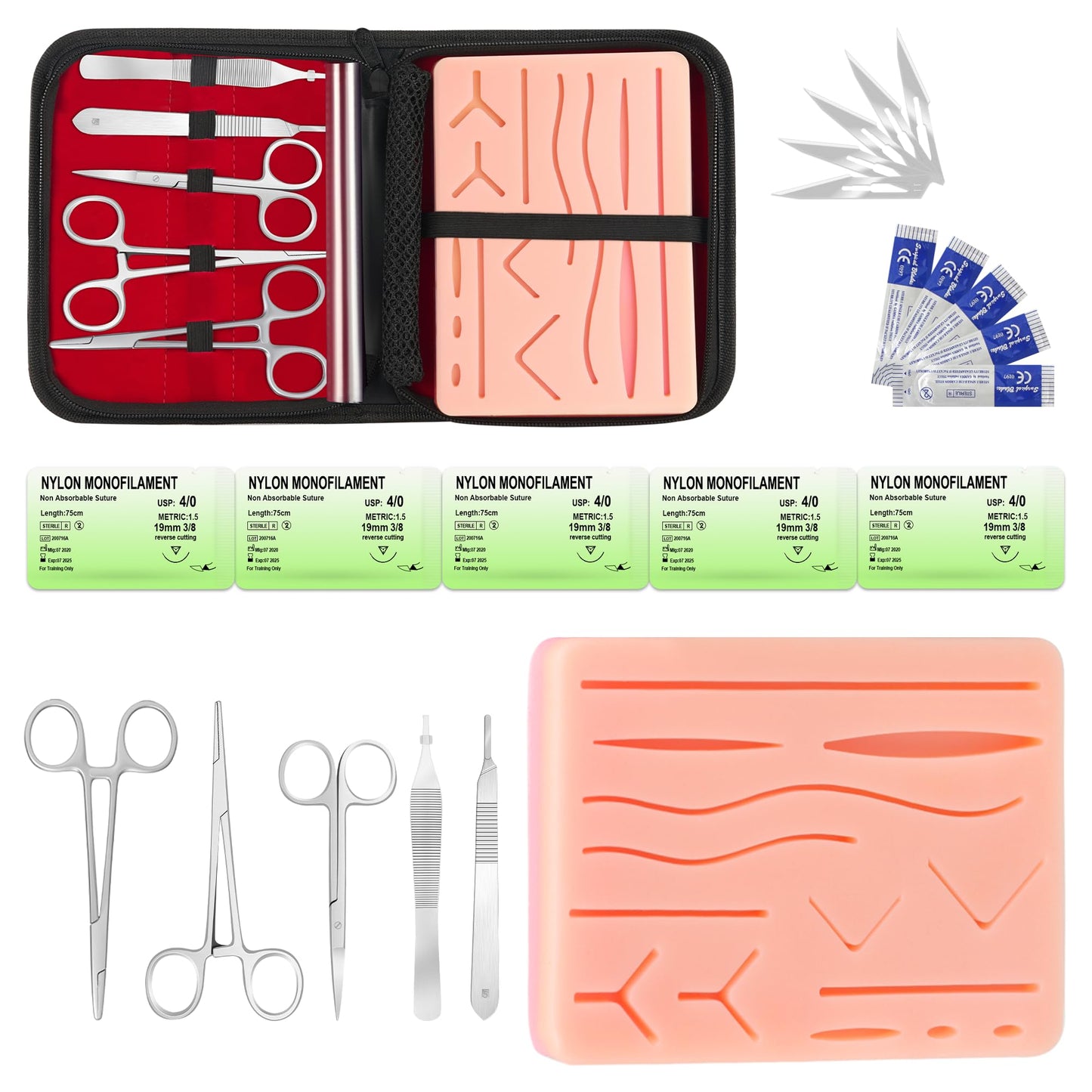 Spectabilis Suture Practice Kit for Medical Students, Silicone Pad Surgery Wounds Closure Suturing, Supplies for Vet Nursing Students Surgical Stitches Kits De Suturas Med School Essentials.