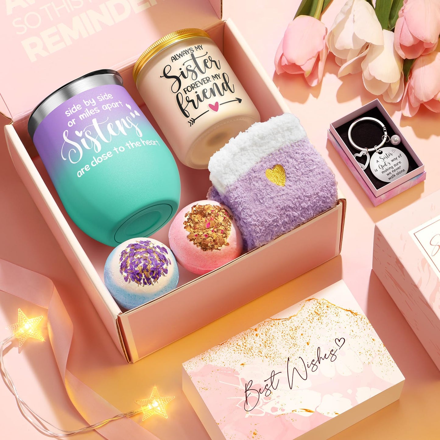 Sisters Gifts from Sister Christmas Gifts for Sister from Brother, Best Friend Birthday Gifts for Sister in Law Soul Sister, Friend Gifts for Women Christmas Gift Baskets for Sisters with Wine Tumbler