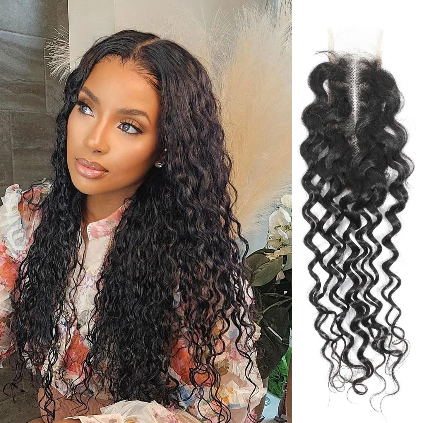 DSEKCAIN Water Wave 2x6 HD Lace Closure Human Hair Transparent Water Wave Lace Closure 2x6 Long Middle Part 100% Raw Virgin Huma