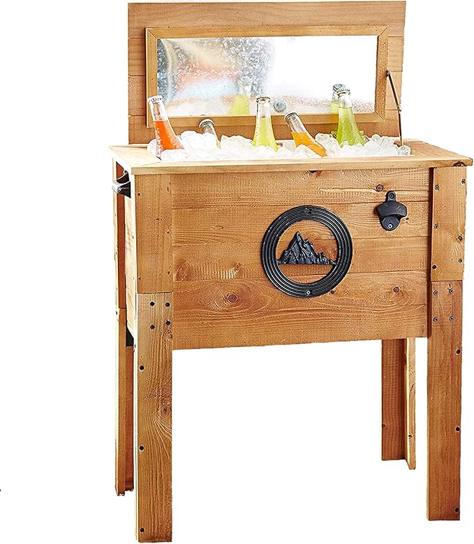 Backyard Expressions Rustic Outdoor Beverage Cooler for Patio - 45 Qt. - Rustic Brown