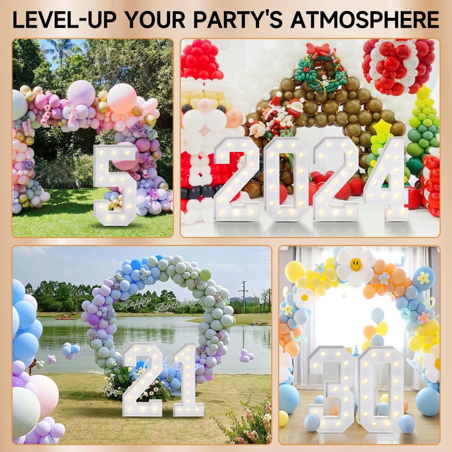 eufony 4FT Marquee Numbers, Large Light Up Numbers 7 for 7th 17th 70th Birthday Party Decorations, Giant Light Up Number for Anniversary Decor, 4 Feet Mosaic Number 7 with LED Lights DIY Kit