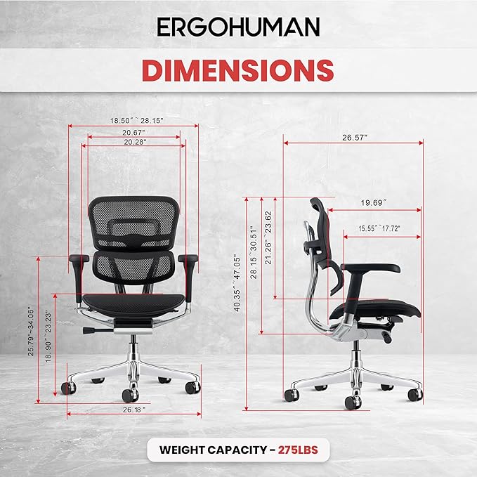 Ergohuman Eurotech ME8ERG GEN2 High Back Mesh Office Chair with Tilt Tension Control, Tilt Lock, Back Angle, Back Height, Synchro Tilt, Seat Height, Seat Depth, and Arm Height Adjustments, Black