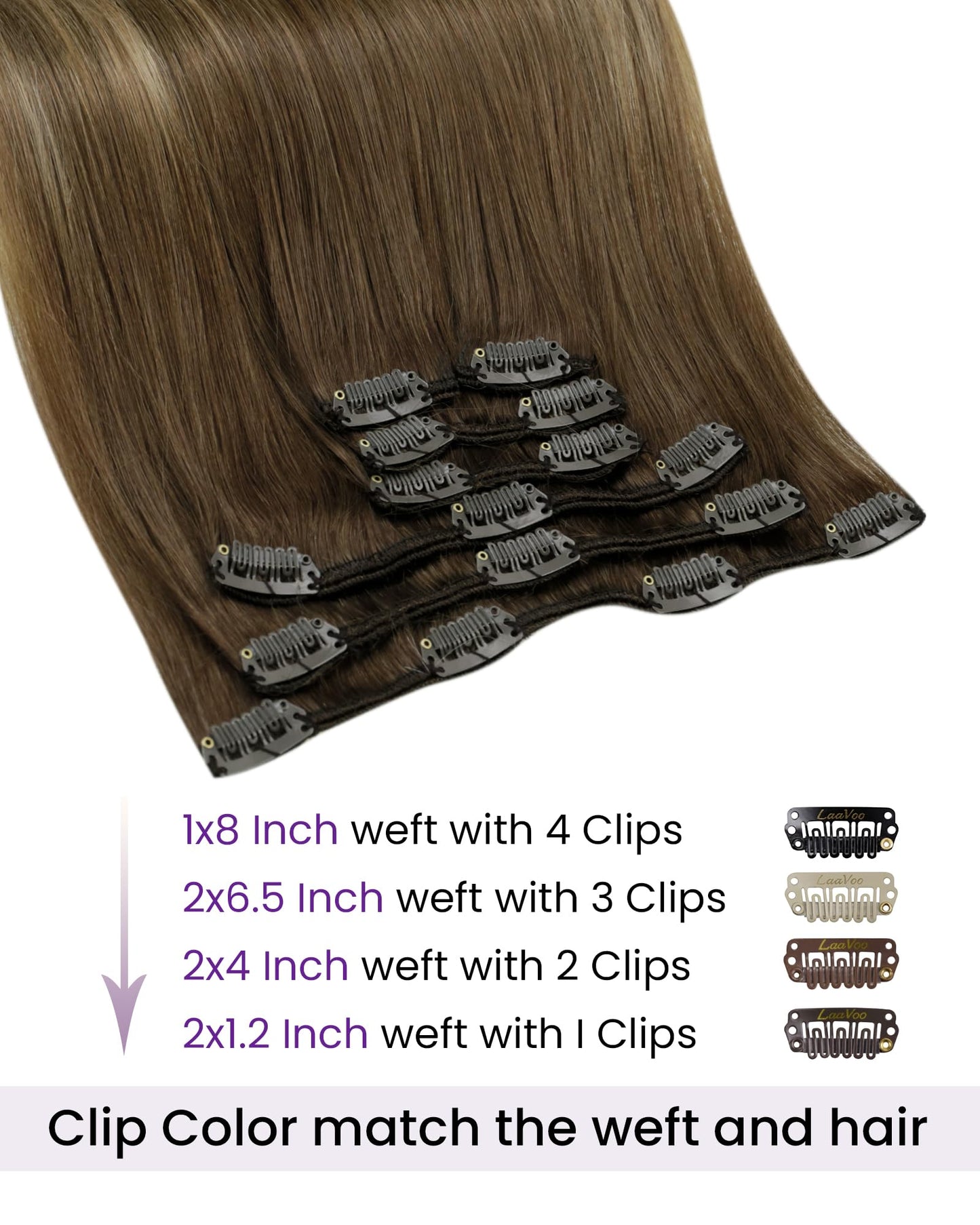 LaaVoo Hair Extensions Clip ins Human Hair Brown Balayage Clip in Hair Extensions Real Human Hair 24 Inch Double Weft 120g 7pcs