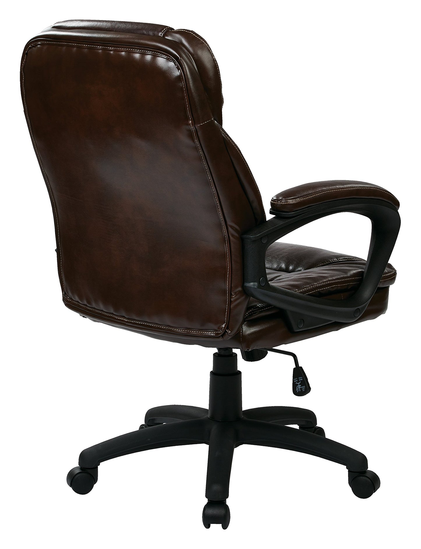 Office Star FL Series Faux Leather Manager's Adjustable Office Chair with Lumbar Support and Padded Arms, Chocolate
