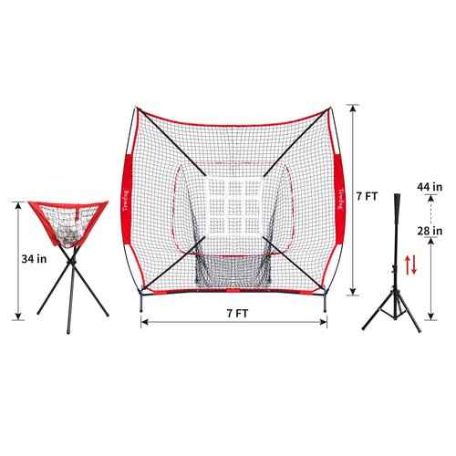 Baseball Net, 7x7ft Baseball Softball Practice Net with Large Ball Collection System, Pitching Net with Batting Tee & Centre of The Target, Baseball Nets for Hitting Pitching
