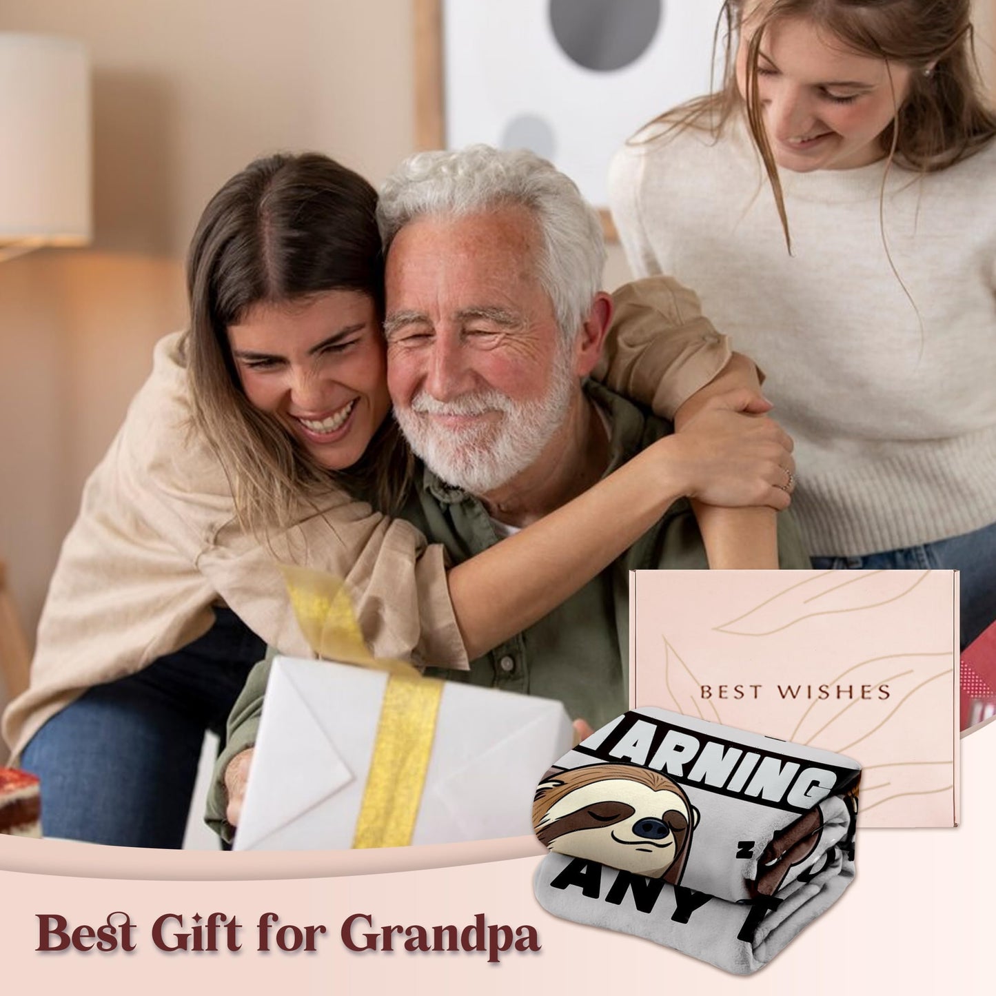 Grandpa Gifts, Blanket Gifts for Grandpa from Grandkids, Grandfather Birthday Gift, 60"×50" Funny Flannel Blanket for Granfather on Christmas Valentines Fathers - Warning May Nap Suddenly at Any Time