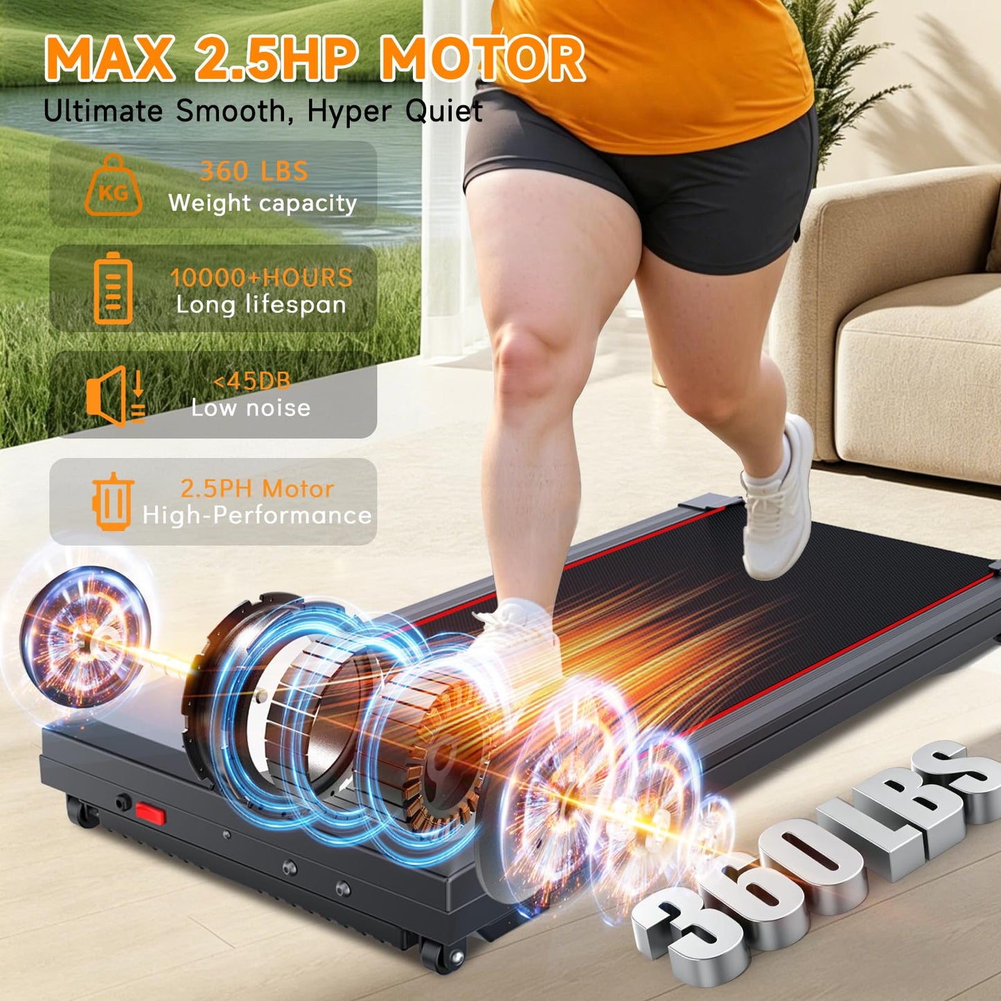 Joxir Walking Pad Treadmill with Incline & Handle Bar, Portable 7.5MPH Under Desk Treadmill for Home Office, 360 Lbs Capacity with LED Display & Remote Control