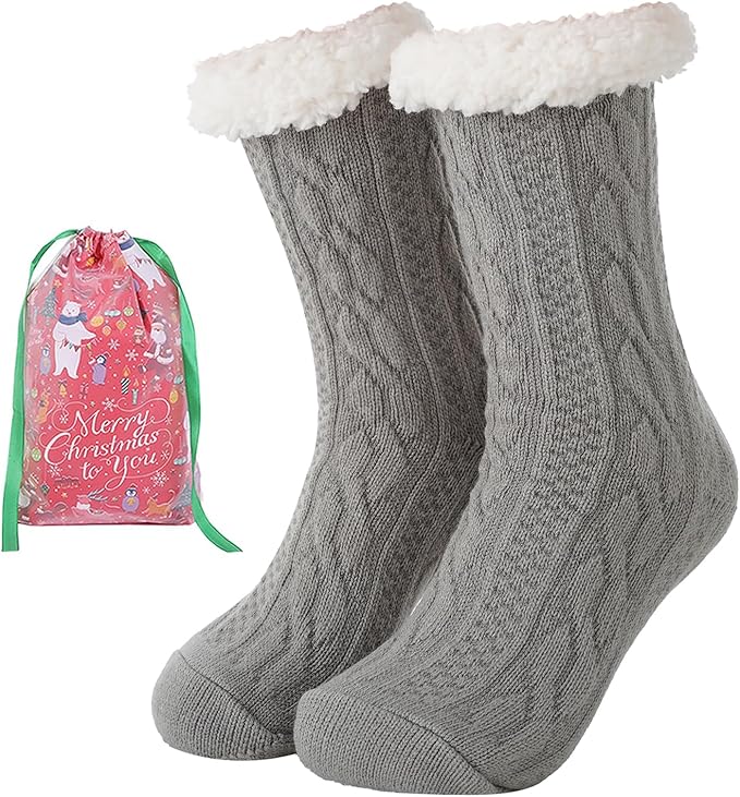 Christmas Womens Winter Thick Slipper Socks with Grippers, Non Slip Indoor Home Gift Socks