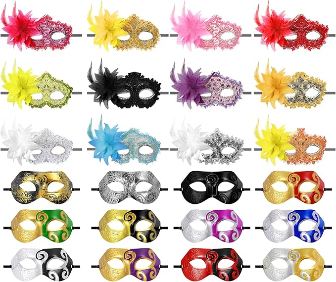 Sratte 24 Pcs Mardi Gras Masquerade Mask Half Face Venetian Masks Vintage Mascarade Mask Antique Look Costumes Party Acces...