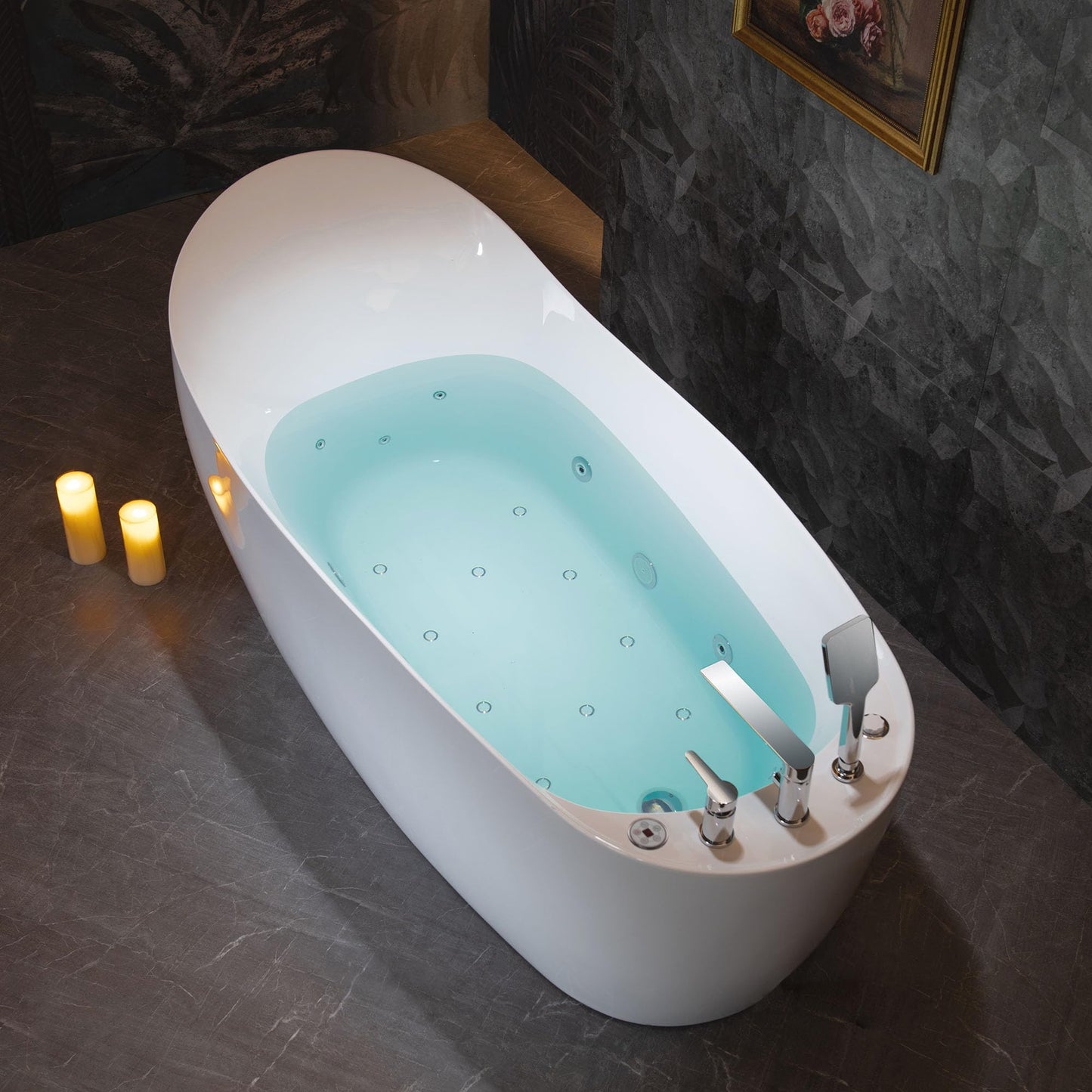 WOODBRIDGE 71" x 31-1/2" Whirlpool and Air Bath Heated Soaking Combination Tub with Adjustable Speed Air Blower, Tub Filler and Display Control Panel, White, BJ700+F0042CH