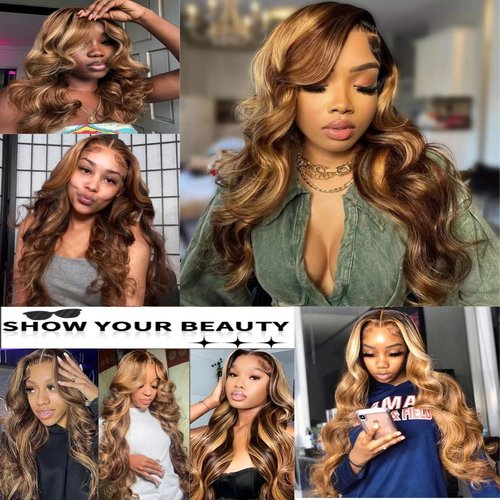 SISHAIRRO 4/27 Honey Blonde Ombre Lace Front Wig Human Hair 24 Inch Body Wave 13x6 HD Transparent Lace Pre Plucked Glueless 180% Density Natural Hairline