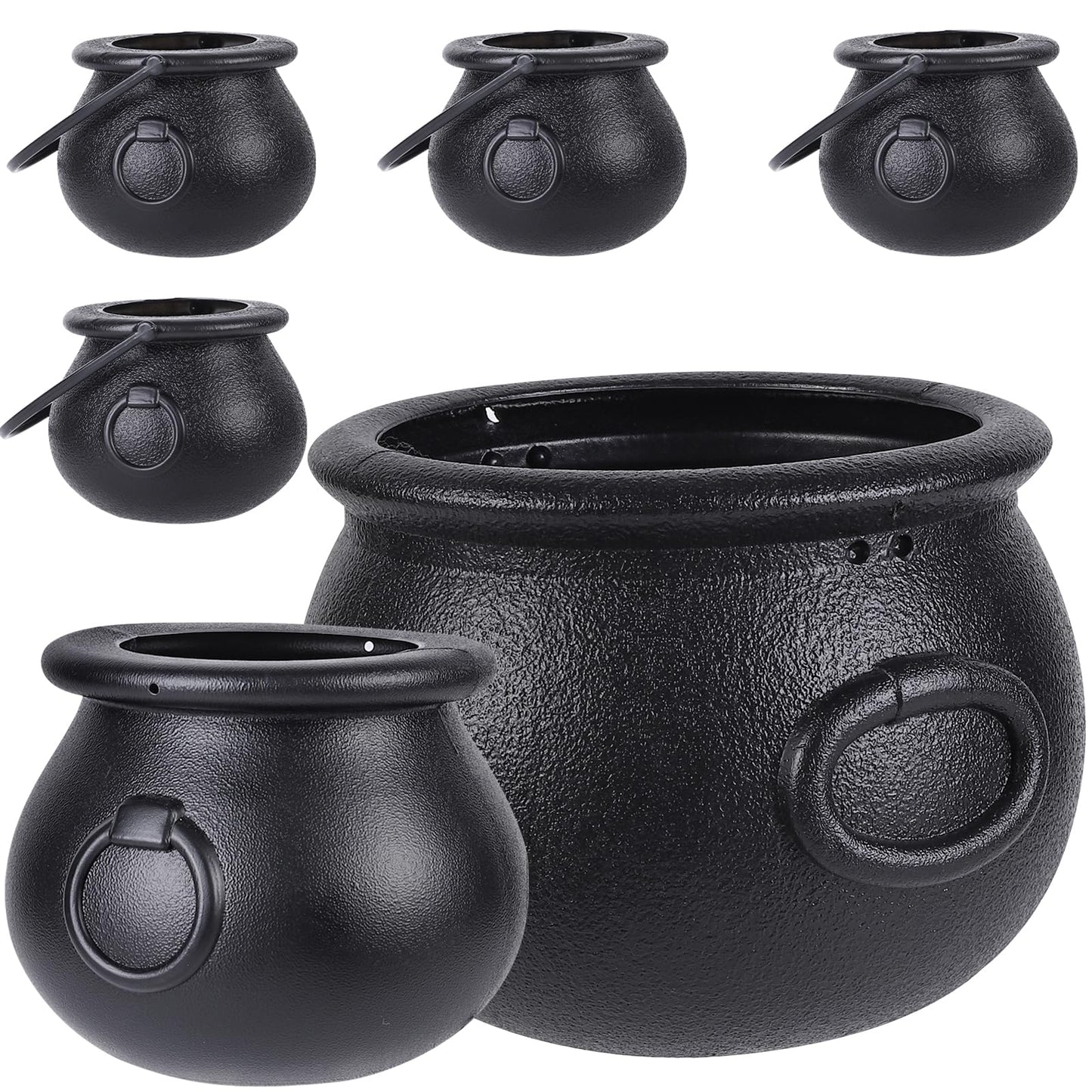 DIYDEC 6 in 1(8.5", 5.5", 4pcs 2.8") Package Halloween Large Cauldron, Black Plastic Witch Cauldron Kettle Halloween Pot Candy Holder for Halloween & St. Patrick’s Day Party Party Favors Decor