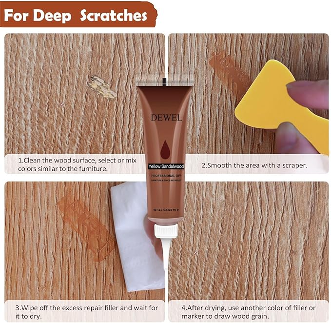 DEWEL Wood Furniture Repair Kit, Wood Floor Scratch Repair Kit, Upgrade 12 Colors Furniture Touch Up Markers and Fillers for Stains, Scratches, Floors, Tables, Bedposts