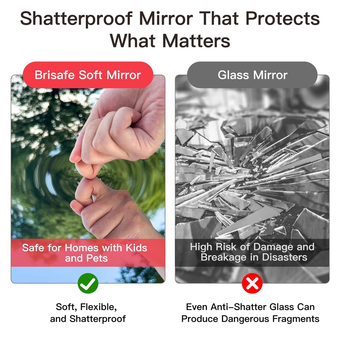 brisafe 71" x 48" (2PCS 71" X 24") Gym Mirror, Full Length Wall Mirror for Gyms, Dance Studio, Home, Yoga - Easy to Install, Lightweight Glassless Nano Mirror, Reduces 60% Commercial Insurance Costs