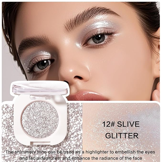 Shimmer Eyeshadow,Glitter Eye Shadow for Older Women,Blushing Lizard Eyeshadow Makeup,Lightweight Blendable Formula,Sombras de Ojos Profesional (12 Slive Glitter)
