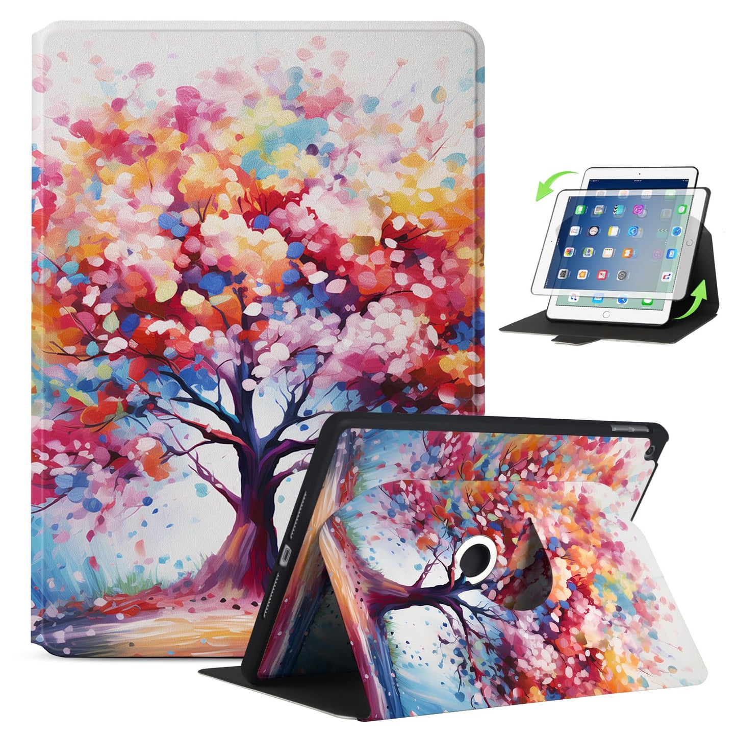 Anpredo 360 Rotating Case for 6th/5th Generation 9.7-inch  Air 2/Air 1 with Auto Wake/Sleep  Magnetic Clasp  Multi-Angle Viewing  Cases for Apple iPad 6/5 Gen 2018/2017  Air 2nd/Air 1st  Colorful Tree-New