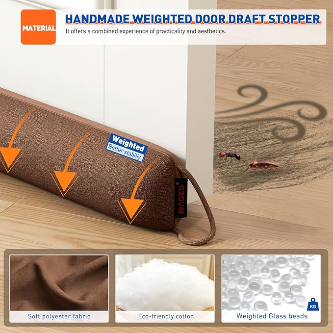 MAGZO Door Draft Stopper, 36 Inch Under Door Draft Blocker Noise Stopper, Weighted Wind Blocker Draft Guard for Bottom of Door, Brown