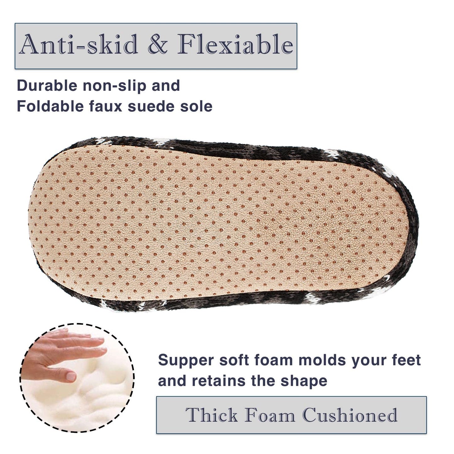 Cozylook 2-Pack Men's Knit House Slippers Soft Soles, Cozy Fuzzy Socks with Non-Slip Grippers, Warm Indoor Shoes, Unique Gifts for Christmas, Size 12-13