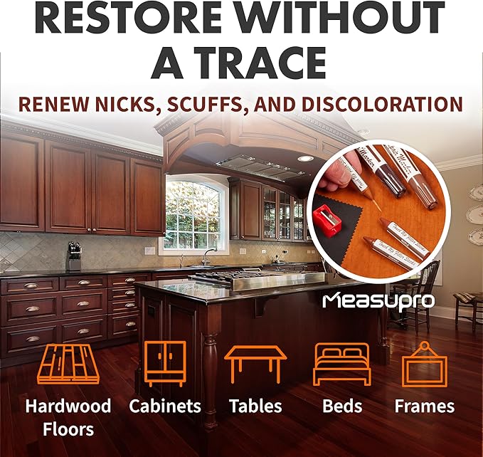 Furniture Repair Kit Set of 26 Wood Repair Kit w/Furniture Touch Up Markers Wax Crayons Sharpener & Cleaner Cloth Restore Hardwood Floor Scratches Discoloration for Wooden Door and More